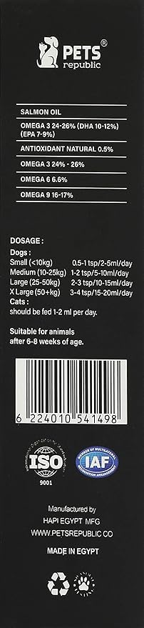 Pets republic salmon oil omega 3,6,9 for cats & dogs 250ml